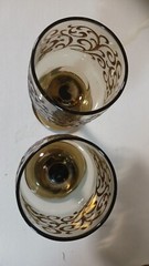 Vintage Pair 1970’s Libby Prado Empire Scroll Wine Glasses Smoked Glass Stemware