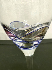 2 NEW Wine Glasses Milano Romanian Hand Painted Mosaic 8.5″ Tall, 12 oz.