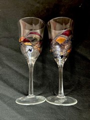Milano Romanian Mosaic Stained Glass Champagne Flute Hand Blown Crystal Set of 2