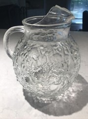 Vintage Anchor Hocking Milano Clear Glass Pitcher & 6 Tumbler Glasses MCM