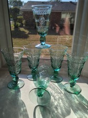6 Mikasa Studio Nova Adirondack Aztec Southwestern Green Glass Goblets 7″ Tall