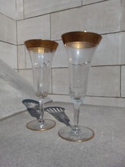 Pair Tiffin-Franciscan Rambler Rose Champagne Flutes 6.75″