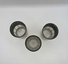 Set of 12 Vintage Glasses, Colorful 1980s Gilded Glassware, Crown Korea. 3.2”