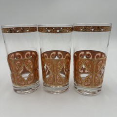 MCM Signed Culver 6 High Ball Glasses Orange 22K Gold Scroll