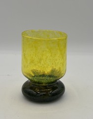 Vito Studio Yellow Purple Green Speckled Art Glass Goblet Mardi Gras 12oz Signed