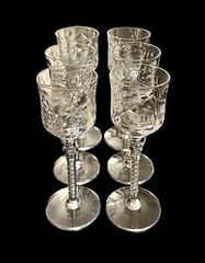 6 – Vintage ROCK SHARPE Dawn Etched Crystal Glass Cordial 4-3/8” Stem 1005 EUC