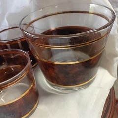 Culver Tortoise w/22k Gold Trim 4 Lowball Rock Glasses & Ice Bowl Set MCM