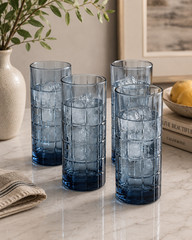 Circleware Blue Windowpane Highball Glasses Set of 4 NWOT 3in x 6in