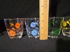 4 Vintage Hazel Atlas Roses Sour Cream Glasses – 1/2 Pint