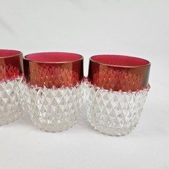 Indiana Ruby Flashed Diamond Point On The Rocks Old Fashion Glasses Vintage Bar