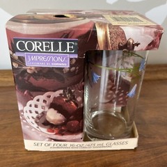 Unused CORELLE Impressions BLUE DUSK Set Of 4 Glass Tumblers Corning Box Vintage