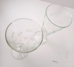 Set of 2 Clear Glass Pilsner Beer Cubist Etched Glasses Retro Geometric Pattern