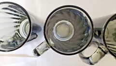 4 MCM Libbey Optic Swirl Smoke Glass Glasses Water Tea Beer Mugs With Handles.