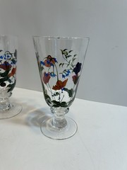 Vintage Oneida Crimson Bloom Hand Painted Hand Blown Floral Ice Tea Glass Set 4