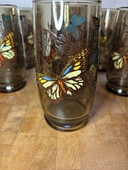 (7) beautiful Libbey Butterfly Tawny Garden Party 6” Tumbler Butterflies glasses