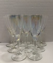 9 VTG Fostoria Iridescent Shimmer Luster Rainbow Crystal Cordials Glasses 5.5”