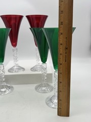Vtg NOEL Cristal d’Arques Champagne Glass Fluted Wine Holiday Set of 6 Red/Green