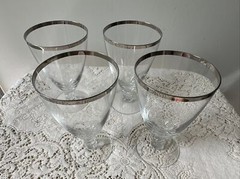 4 Vintage Fostoria Crystal Wedding Ring Water Wine Goblets Glasses Platinum Trim