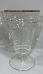 VTG Set 6 Federal Glass Clear Etched Footed Ribbed Tumbler 4 1/2” Tall