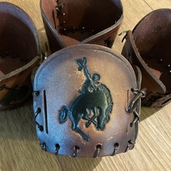 Set of 4 Vintage Handmade Bamco Leather Tumbler Koozies Western Horse Drink Hold