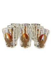 GAY FAD VINTAGE MCM DOUBLE OLD FASHIONED GLASSES GILT EAGLES W/ STRIPES SET OF 9