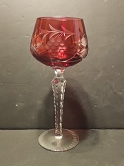 Lausitzer LA15 Ruby Red Hock Wine Glass Cut Foot 8″ Germany