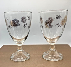 MCM Atomic Starburst Gold/Black Wine Cocktail Stemmed Glasses, Set of 2, 5 1/8”