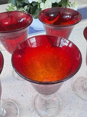Set of 6 Home Studio Heartland Amber Red Glass Goblets 8” Tall – Pristine