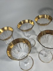 Tiffin Franciscan Rambler Rose Liqueur Gold Encrusted Optic Small Goblets x5