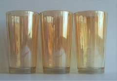 3 Vintage Peach Lustre Iridescent 5″ Tall Glass Tumblers Unmarked