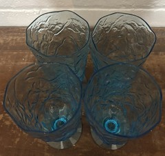 Vintage 1960’s Morgantown Seneca Driftwood Peacock Blue Footed Glasses (4)