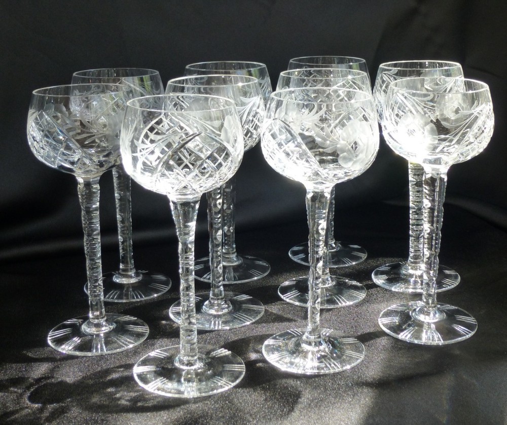 German wine goblets cut lead crystal set of 10 tall faceted stem
