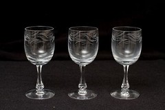 Red White Champagne Wine Etched Glass Clear Crystal Beveled Stem set 12 lot