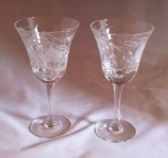 Royal Brierley Fuchsia Crystal Claret Wine Glasses Set of 2 Etched Floral