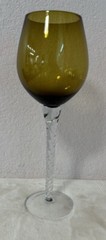 Vintage – 11 1/4” Tall Amber Chalice w/ Clear Twisted Stem – Hand Blown – MCM