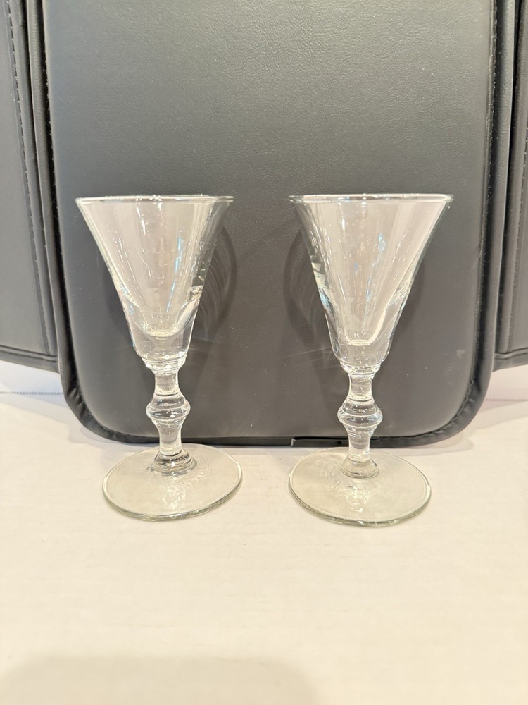 Pair VTG 1950’s Libbey Glass Columbian pattern pressed glass sherry stems