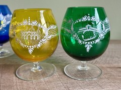 Hand Painted Blown Glass Snifter Venice Italy Blue Yellow Green