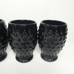 Indiana Tiara Hobnail Ebony Black – Set of 4 Flat Tumbler Glasses Vintage