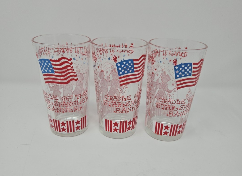 Vtg Continental Can Co Baltimore 1970 Star Spangled Banner Glass Tumbler Lot