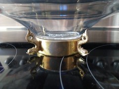 Vtg.Clear Glass Nautical Etched Intaglio Clipper Ship W/ 4 Legged Brass Stand