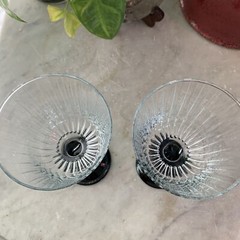 Pair of crystal Luminarc Wine Glasses Optic Panel-vintage -FRANCE 7.5″ Tall