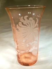CAMBRIDGE GLASS CO. CHRYSANTHEMUM ETCH PINK #3065 12-OUNCE BEVERAGE TUMBLER!