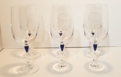 Courvoisier Cobalt Blue Teardrop Stem Crystal Glasses 6.5″ Etched Bottom