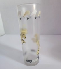Vintage 50s Libbey Carousel Leopard Cat Animal Frosted Ice Tea Tom Collins Glass