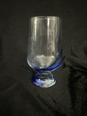 Vintage Libbey Blue Ribbon Glass Goblet Tumbler Footed Clear Blue 6″
