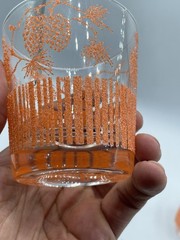 VTG Starlyte Glasses Pine Cones Ponderosa Stencil Flock Textured MCM Set 2