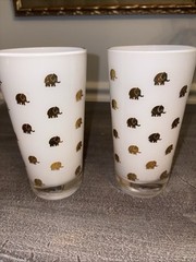 Vintage MCM White Glasses With 22k Gold Elephants Throughout Beautiful!