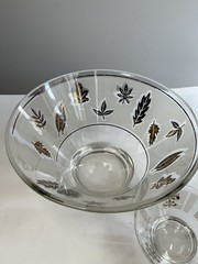 Vintage MCM Libbey Frosted Gold Leaf & Fleur de Lis Chip & Dip Bowl Set 1960s