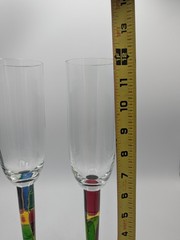 Pair Stimas Romanian Blown Glass 12” Flutes Wine Champagne Stained Glass