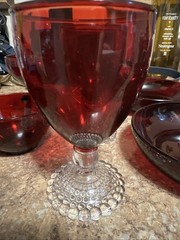 Anchor Hocking Bubble Foot Ruby Goblets, Tea Cups, Custard Dish, Red Bowls